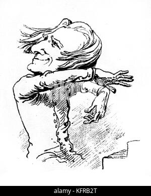 Franz Liszt - caricature. Publié dans le Borsszem Janko, le 6 mars 1873. Liszt ('le roi soleil') dans diverses poses alors qu'en concert - tours pour attirer l'attention de l'auditoire. FL : pianiste et compositeur hongrois, 22 octobre 1811 - 31 juillet 1886. Banque D'Images