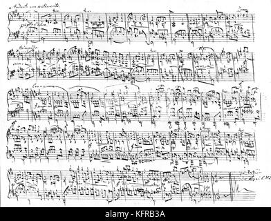 Andante pour piano par Clara Wieck - partition de musique, 1838. Clara Schumann, née Wieck, pianiste allemand, 13 septembre 1819 - 20 mai 1896. Épouse du compositeur, Robert Schumann. Banque D'Images