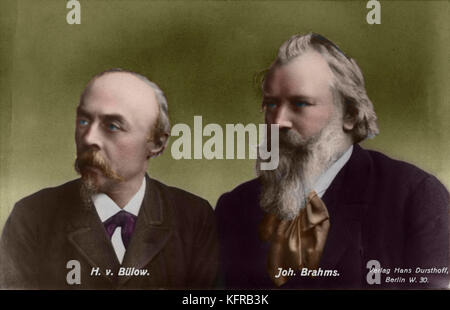 Johannes Brahms et Hans von Bulow. Brahms : compositeur allemand. Bulow : pianiste et chef d'orchestre allemand, 1830-1894 1833-1897. Banque D'Images