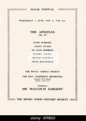 Edward Elgar 'Les Apôtres effectuées au Festival d'Elgar au Royal Albert Hall 30 mai - 15 juin 1949, Henry Wood Concert Society. Avec des chanteurs Elsie Thorel, Owen Brannigan, Nancy Evans, William Herbert, George Pizzey, Gordon Clinton. Dirigé par Sir Malcolm Sargent. Compositeur anglais, 2 juin 1857 - 23 février 1934. Banque D'Images