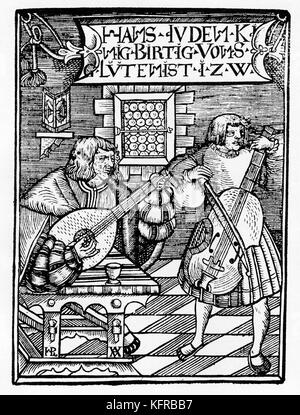 Hans Judenkönig (aussi Judenkunig ou Judenkünig), luthiste allemand (ch. 1450 - 4 mars 1526). publié Wien / Vienne 1523. Banque D'Images