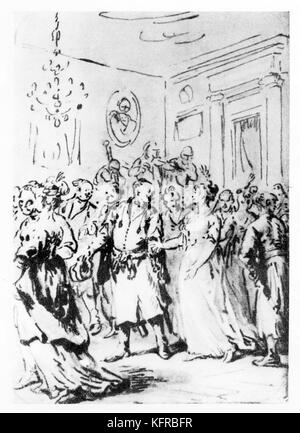 Polonaise - croquis par Jan Piotr Norblin. Slow Dance d'origine polonaise. Banque D'Images