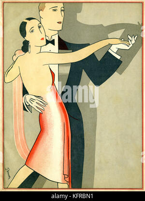 La danse de couple en tenue de soirée, fin des années 1920 / début des années 1930. Illustration tchèque. Artiste inconnu. Banque D'Images