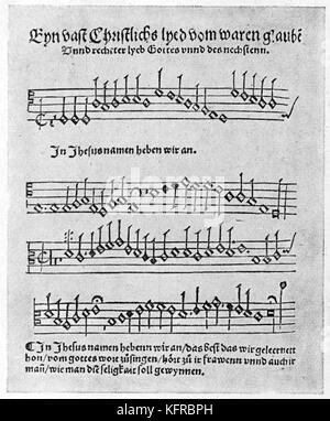 Score sur le plus ancien hymne luthérien-livre, 'Etlich christlich Lobgesang'. Wittenberg, 1523, Georg Rhau. Banque D'Images