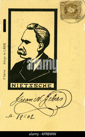 Friedrich Nietzsche - portrait. Dessin de L. Reig. Philosophe et écrivain allemand : 15 octobre 1844 - 25 août 1900. Banque D'Images