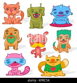 Cute cartoon bizarre jeu annimals - vector illustration Illustration de Vecteur