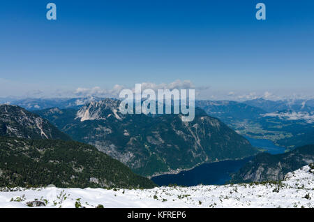 La vue de la chaîne de montagnes de dachstein avec un lac glaciaire et ciel bleu clair Banque D'Images