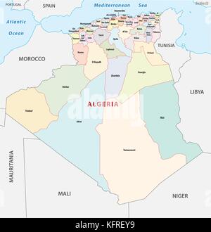 L'Algérie, politique administrative et carte vectorielle Illustration de Vecteur