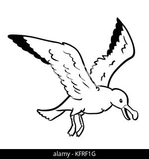 Dessin animé, gull isolé isolé sur fond blanc. noir et blanc simple ligne vector illustration pour livre de coloriage - ligne dessinée vector illustrati Illustration de Vecteur