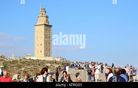 Tour d'Hercule, un ancien phare romain et l'UNESCO World Heritage Centre à La Coruna, Espagne Banque D'Images