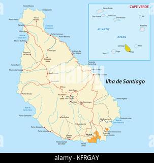 L'île de Santiago, Cap-Vert carte vectorielle Illustration de Vecteur