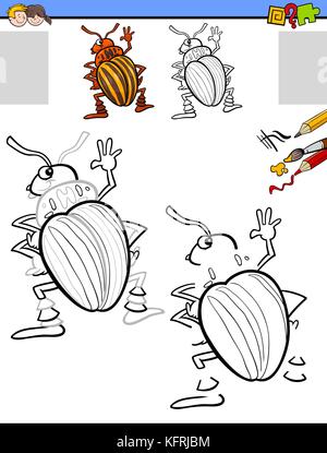 Cartoon illustration de l'activité éducative de dessin et de coloriage pour les enfants avec de caractère animal insecte Illustration de Vecteur