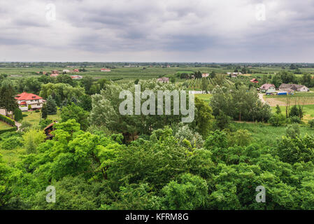 Vue aérienne depuis le château des Ducs de Masovian situé dans le village de Czersk, à la Voïvodeship de Masovian en Pologne Banque D'Images