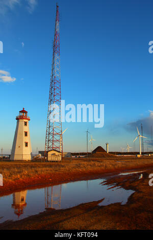 Phare avec générateur de vent dans la région de North Cape, Prince Edward Island, canada Banque D'Images