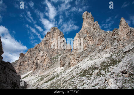 Le grand cir et pice danter cir les pizes le Passo Gardena ou grodnerjoch près de la télécabine dantercepies Val Gardena et Alta Badia Dolomites Italie Banque D'Images