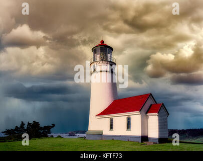 Horizontal, sentinelle, phare de Cape Blanco, ciel orageux, Oregon, moyen, tempête, tempêtes, nuage, nuages, nuageux, temps, nuages sombres, nuage sombre, clou Banque D'Images