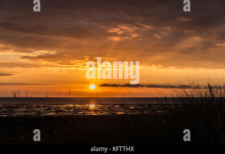 Les éoliennes off shore de formby côte. nord-ouest de l'angleterre Banque D'Images