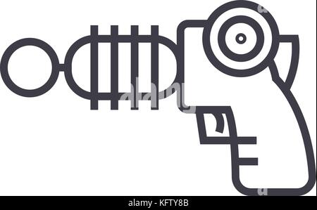 Pistolet à plasma sur l'icône de la ligne du vecteur, signer, illustration sur arrière-plan, coups modifiable Illustration de Vecteur
