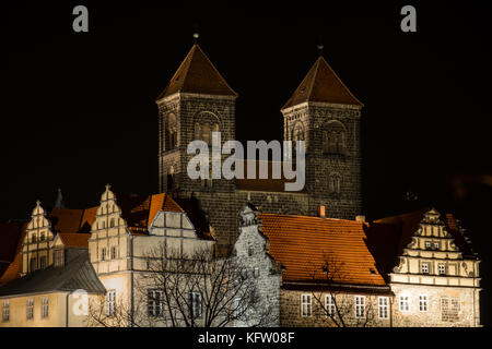 Schloss quedlinburg dans der Nacht beleuchtet Banque D'Images