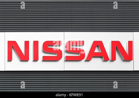 Risskov, Danemark - 28 octobre 2017 : logo Nissan sur une façade Banque D'Images