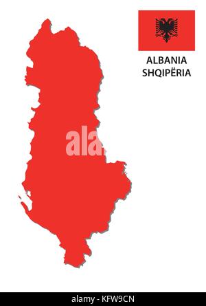 L'albanie rouge carte vectorielle avec drapeau Illustration de Vecteur