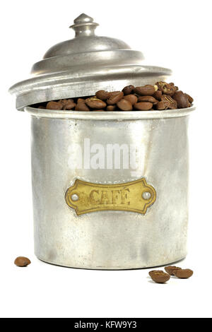 Vintage french café peut fabriquer avec des grains de café arabica indonésien rôti isolé sur fond blanc Banque D'Images