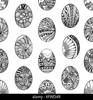 Modèle transparent avec des oeufs de pâques. modèle pour Pâques. livre de coloriage à la main des éléments décoratifs en vecteur. motif en noir et blanc. made by trac Illustration de Vecteur