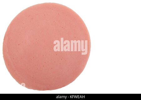 Saucisse jambon ou roulé en tranches de Bologne isolé sur fond blanc Banque D'Images