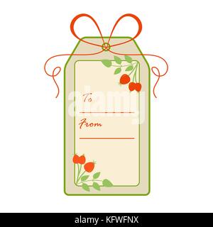 Gift tag avec la branche de cynorhodon. vente et shopping concept. Conception pour carte postale, bannière, affiche ou imprimer. Illustration de Vecteur