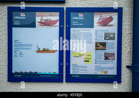 Scènes côtières de St Bees Head. La station de sauvetage RNLI offre ici une protection vitale aux marins et aux touristes. Plage polluée et a besoin d'être nettoyée. Banque D'Images