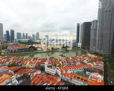 Vue aérienne de Boat Quay et rivière Singapour Singapour. Banque D'Images