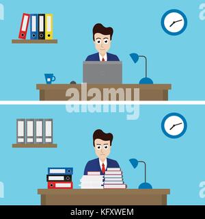 Vector illustration de deux employés de bureau dans un bureau avec différents design plat - travail Illustration de Vecteur