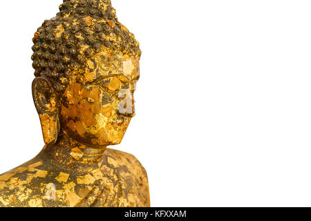 Bouddha Thai visage isolé sur fond blanc Banque D'Images