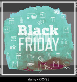 Le vendredi noir annonce contre l'image générée numériquement de taché de peinture turquoise Banque D'Images