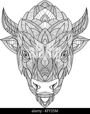 Zentagle inspiré et embrouillé mandala illustration d'une tête d'un bison d'Amérique, American Buffalo Buffalo ou vue de l'avant sur le fond isolé Illustration de Vecteur