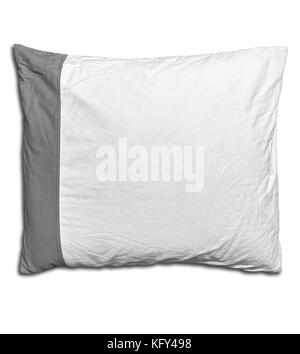 Oreiller gris et blanc d'un lit isolé sur blanc avec ombre douce Banque D'Images