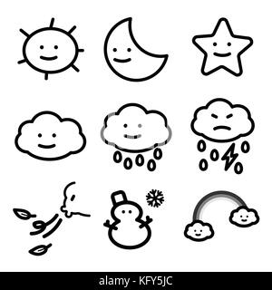 Simple ligne de Cartoon icônes météo pour illustrator vector graphic design concept Illustration de Vecteur