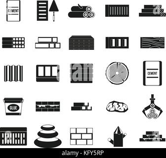 Matériaux de construction, le style simple icon set Illustration de Vecteur