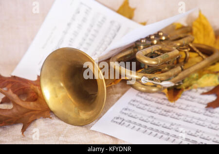 Des notes de musique et saxophone, isolated on white Banque D'Images