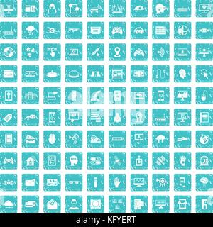 100 icons set bleu grunge Illustration de Vecteur