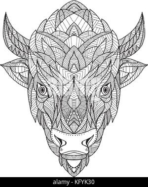 Zentagle inspiré et embrouillé mandala illustration d'une tête d'un bison d'Amérique, American Buffalo Buffalo ou vue de l'avant sur le fond isolé Illustration de Vecteur