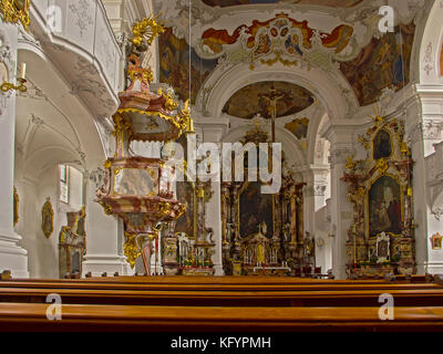 Intérieur de la cathédrale 'Unserer Lieben Frau' à Lindau, Lac de Constance, Bavière, Allemagne. Banque D'Images