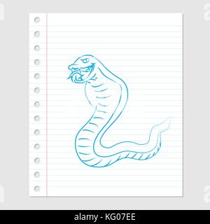 Illustration de serpent dessin animé sur la feuille de papier avec des lignes, marge et les trous-vector illustration Illustration de Vecteur