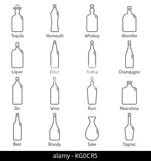 Ensemble d'icônes d'alcool fine ligne vectorielle Illustration de Vecteur