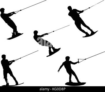 Wakeboard - vector silhouettes Illustration de Vecteur