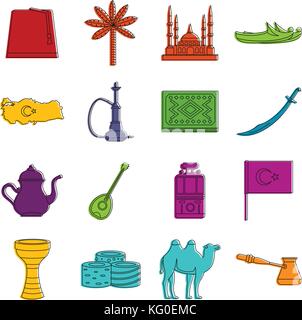 La Turquie travel icons set doodle Illustration de Vecteur