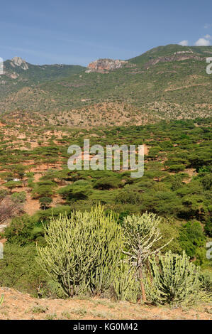 Les paysages de montagne dans un environnement de la south horr village de samburu au Kenya Banque D'Images