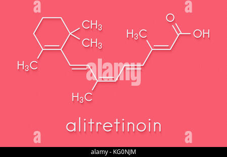 L'alitrétinoïne (9-cis-rétinoïque) cancer du sein et de l'eczéma molécule pharmaceutique. analogue de la vitamine a. formule topologique. Banque D'Images