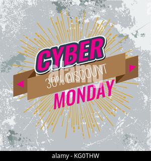 Cyber Monday traite avec design mignon mode ruban. à plat et solide. Illustration de Vecteur