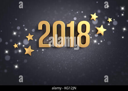 Année d'or 2018 à écrire et les étoiles des formes sur un fond de fête noir - 3d illustration Banque D'Images
